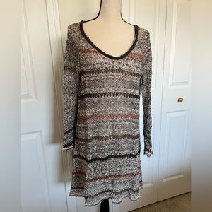 Free People long crocheted V-neck sweater in earth combo
